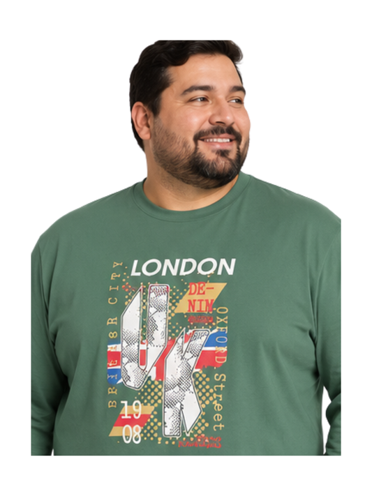 Polera Hombre Jersey Manga Larga Diseño Verde London