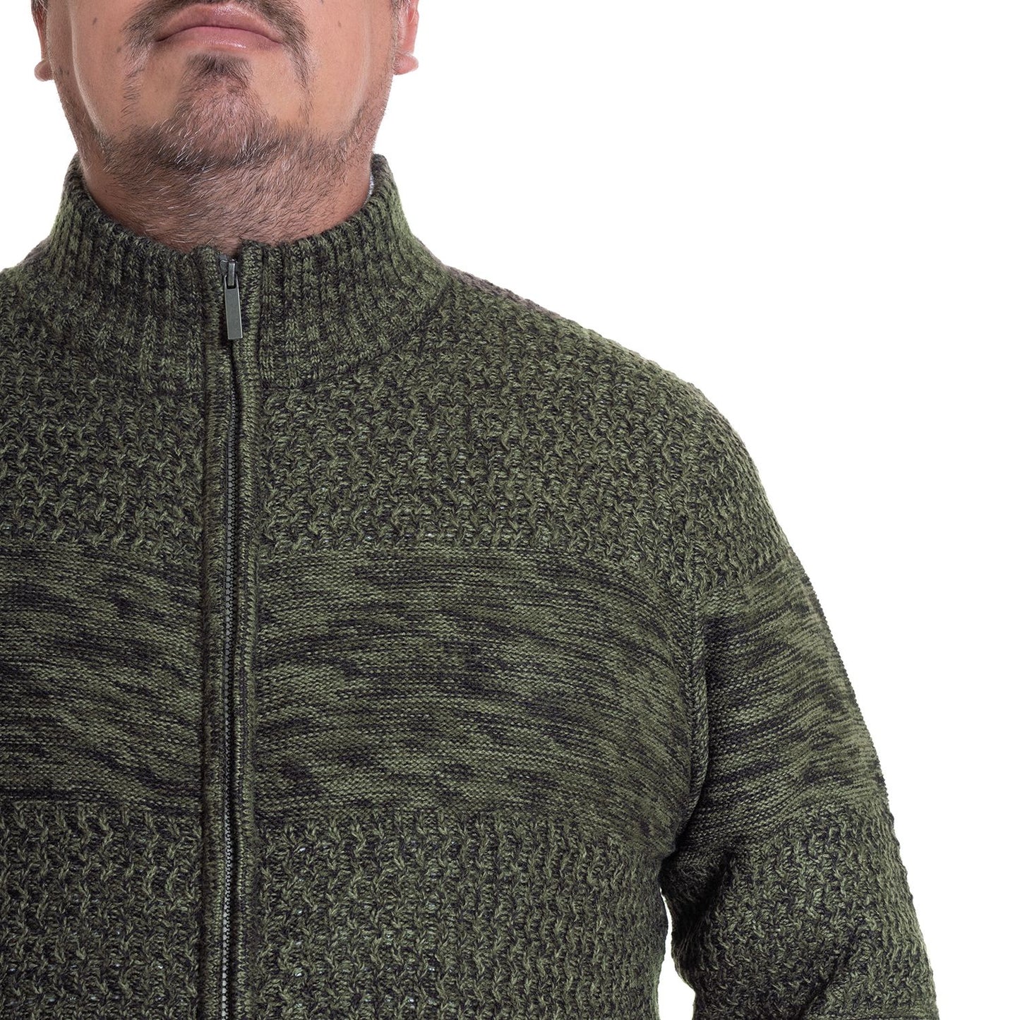 Sweater Hombre Full Cierre Verde Oscuro Melange - Sensez