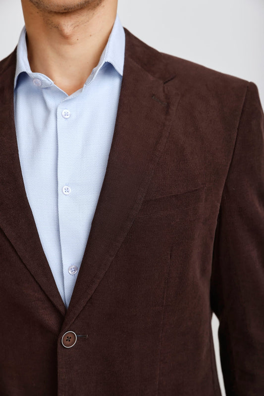 Blazer Hombre Micro Cotelé Mil Rayas Brown
