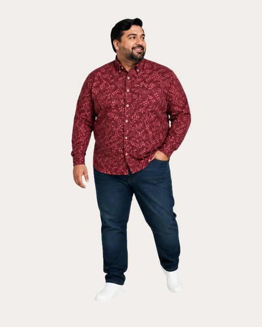 Camisa Hombre Diseño Roja Manga Larga Slim Fit