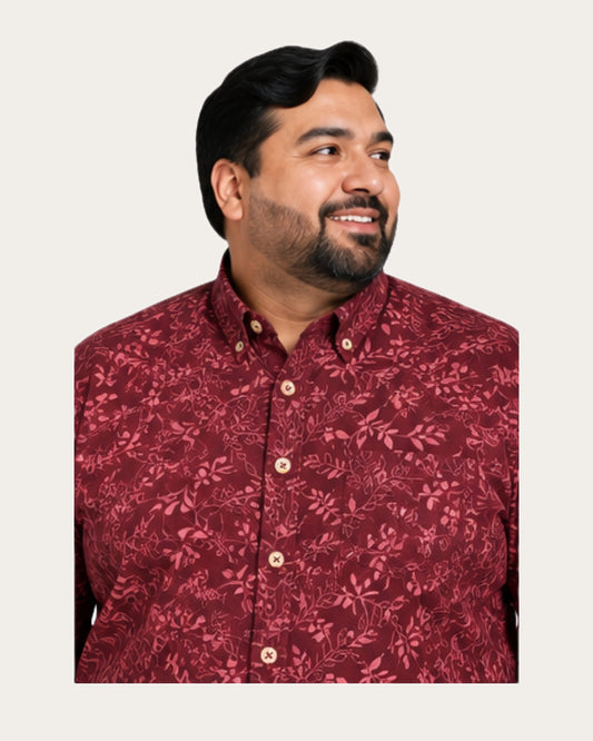 Camisa Hombre Diseño Roja Manga Larga Slim Fit