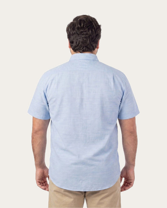 Camisa Hombre Look Lino Manga Corta Celeste