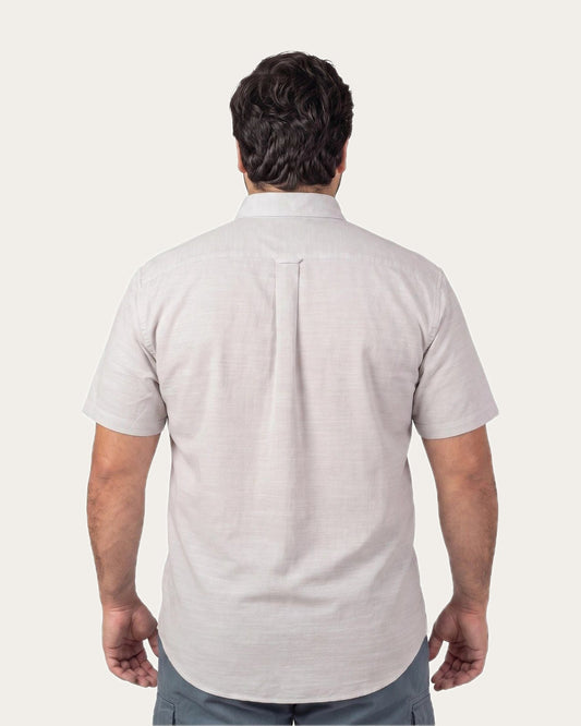 Camisa Hombre Look Lino Manga Corta Beige Claro