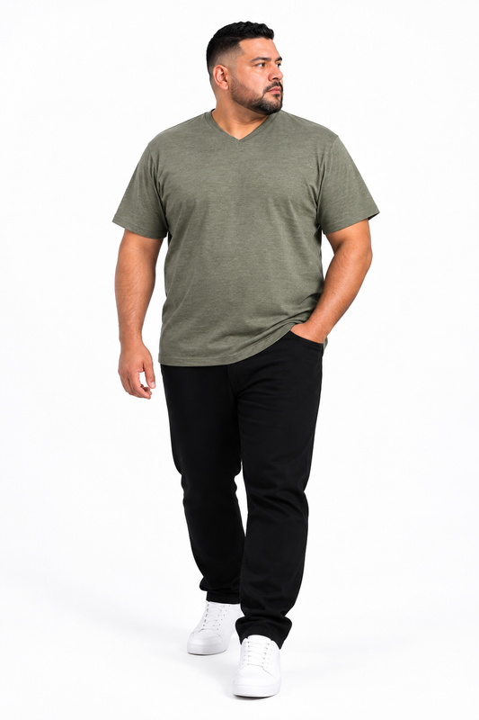 Polera Hombre Cuello V Verde Oliva