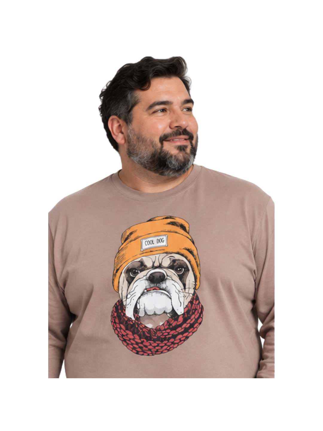 Polera Hombre Jersey Manga Larga Diseño Beige Mediio