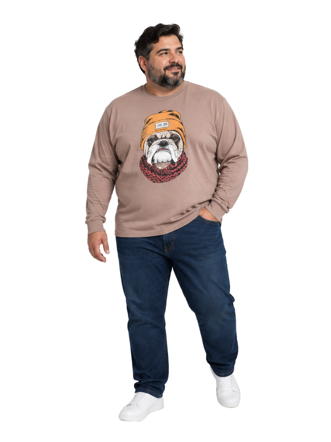Polera Hombre Jersey Manga Larga Diseño Beige Mediio