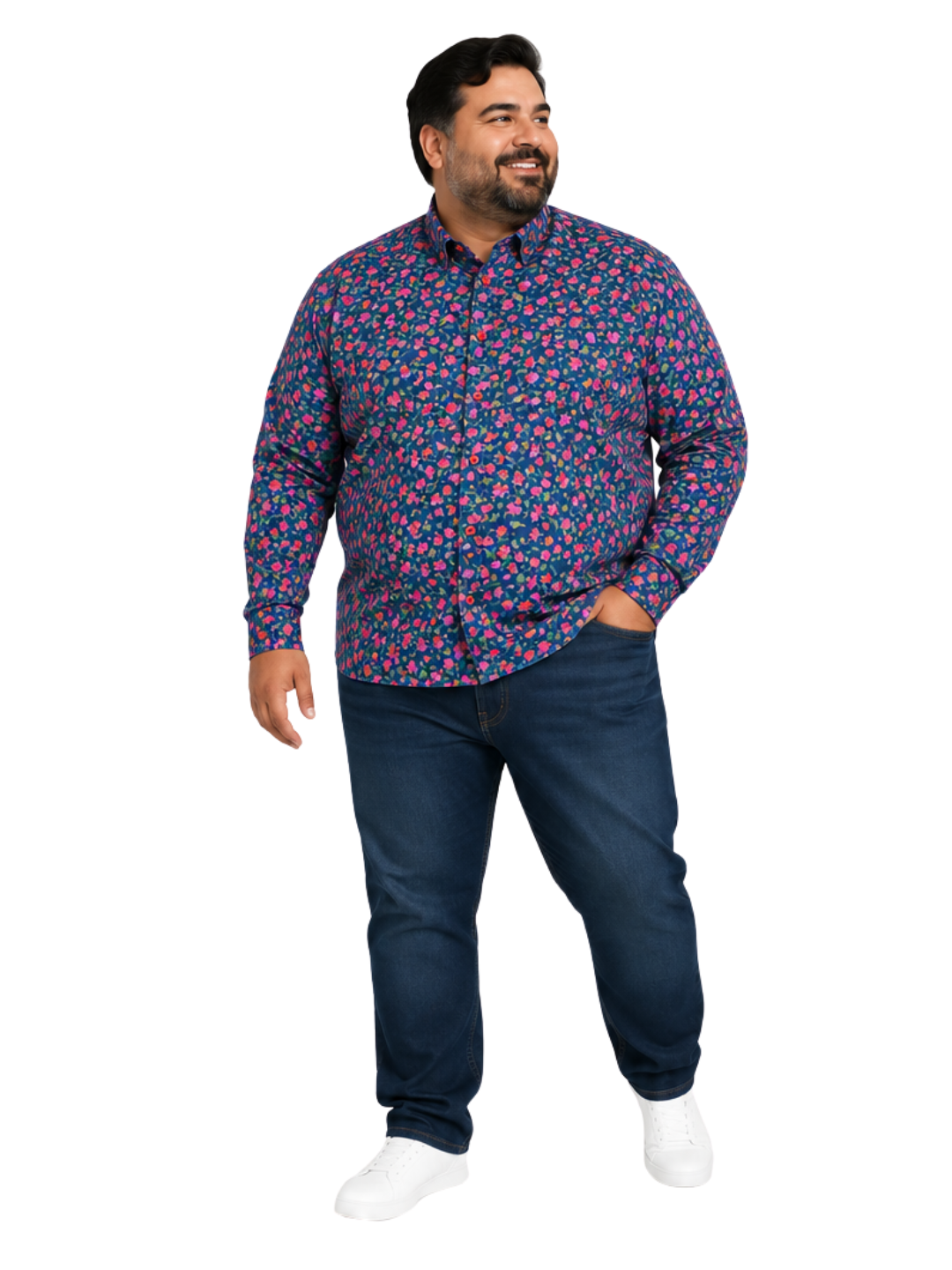 Camisa Hombre Diseño Flower Manga Larga Slim Fit
