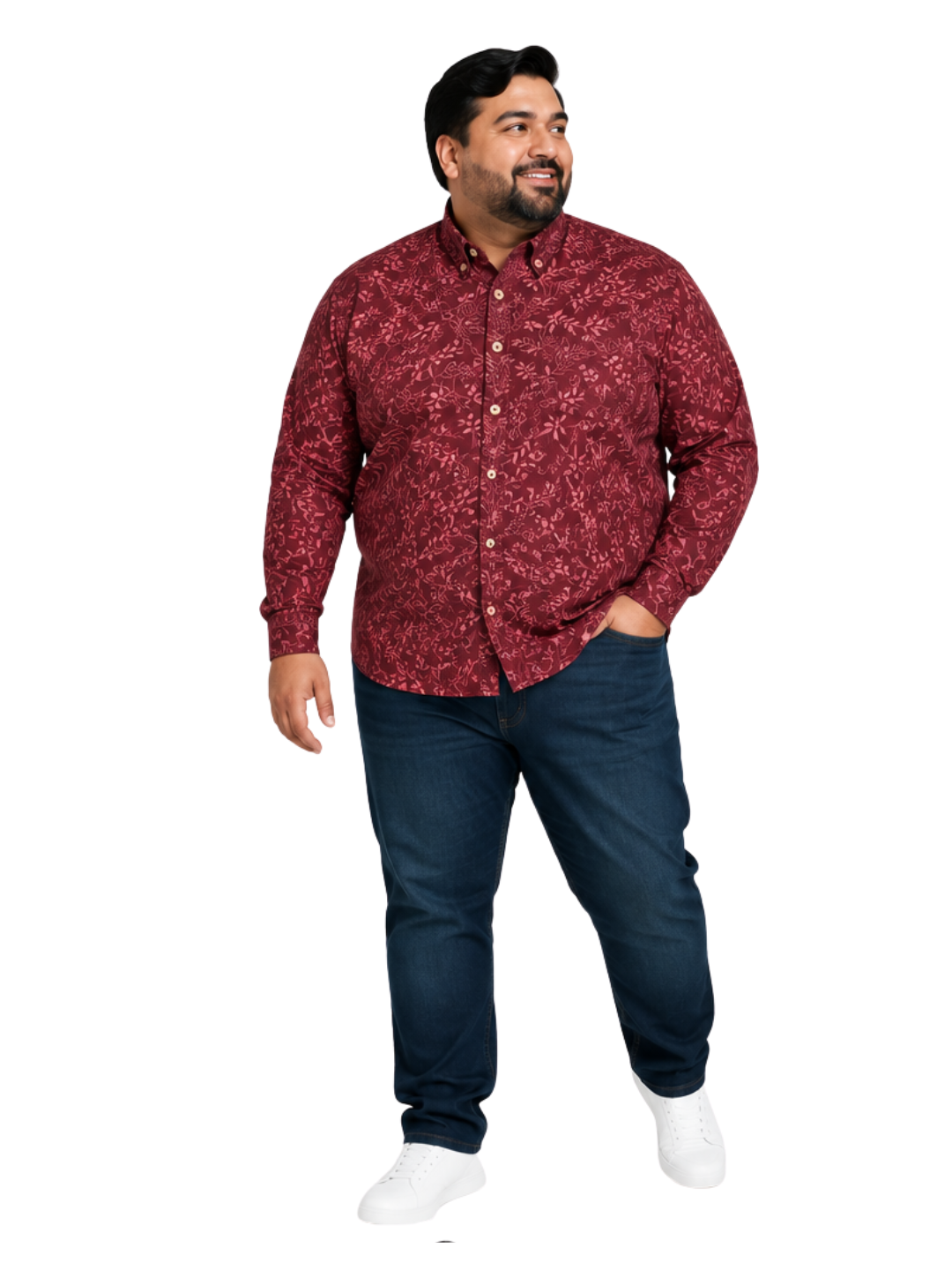 Camisa Hombre Diseño Roja Manga Larga Slim Fit