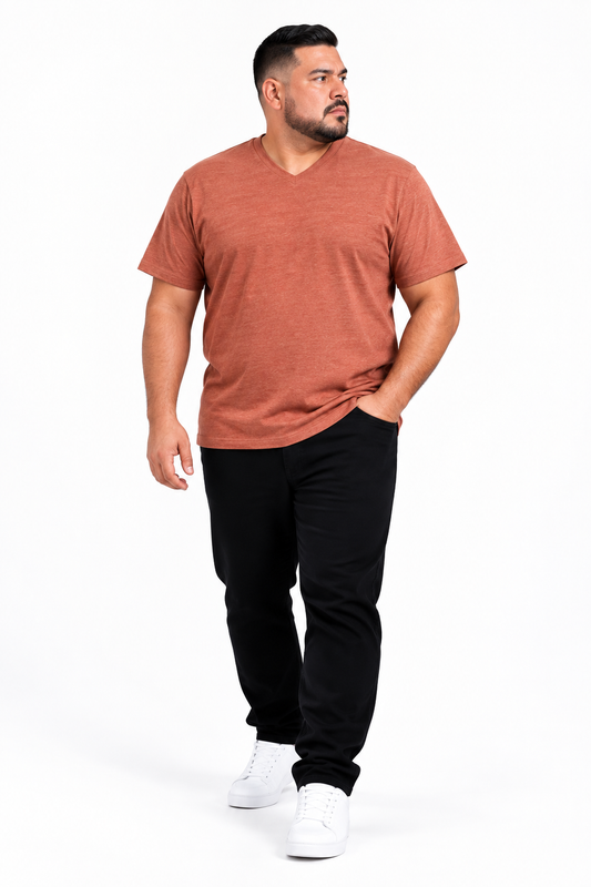 Polera Hombre Cuello V Naranja Melange