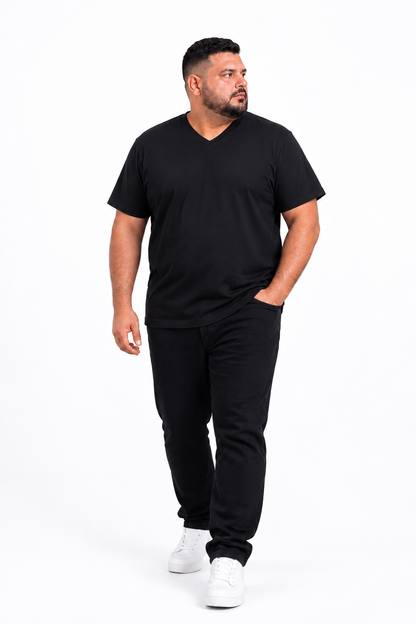 Polera Hombre Cuello V Negra