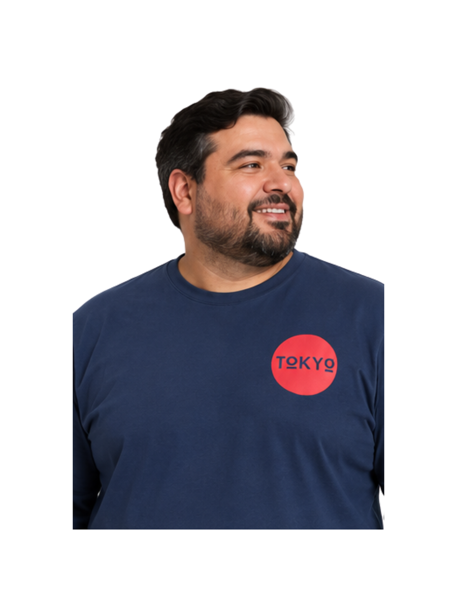 Polera Hombre Manga Larga Jersey Tokio Azul con Diseño