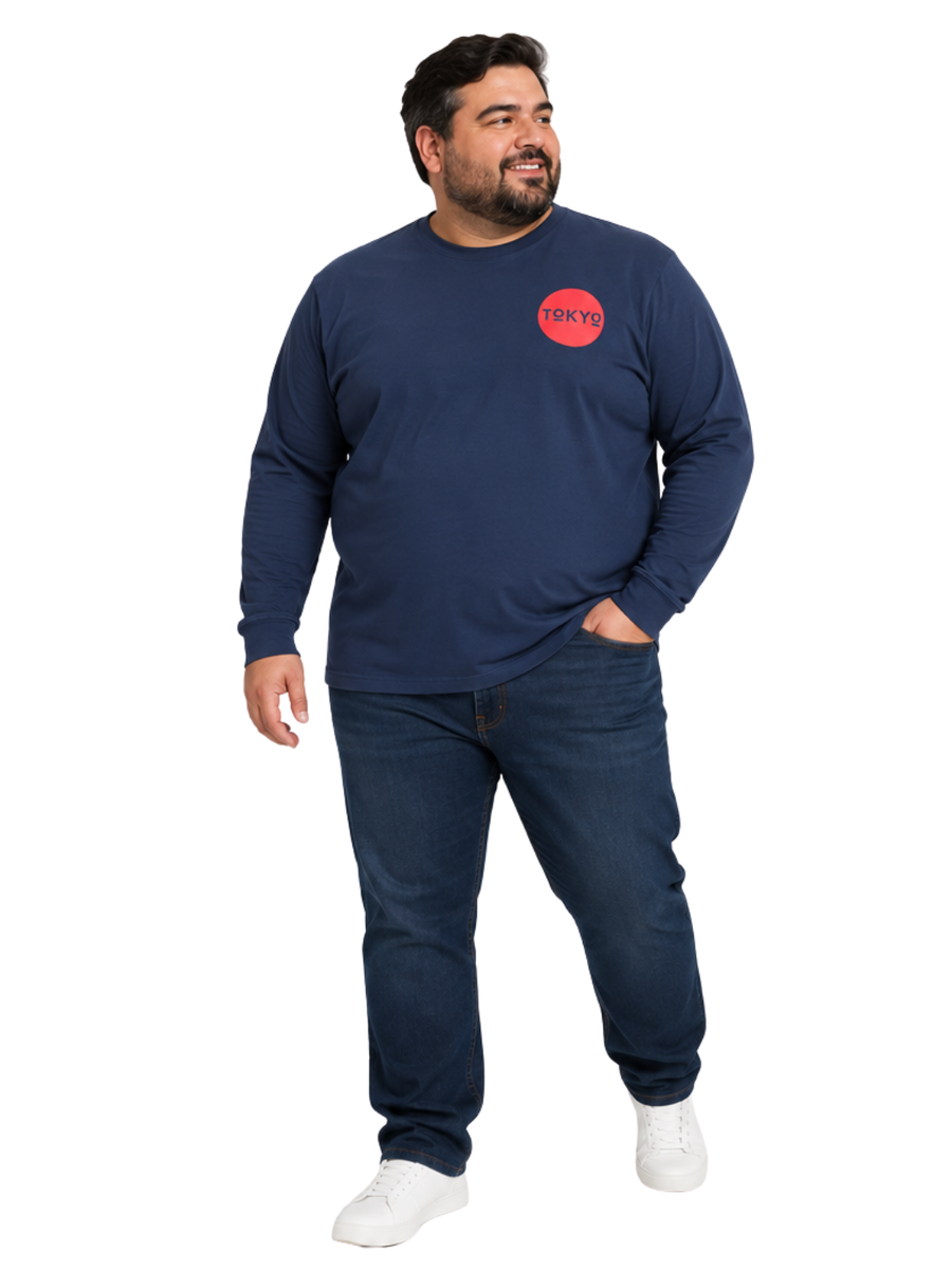 Polera Hombre Manga Larga Jersey Tokio Azul con Diseño