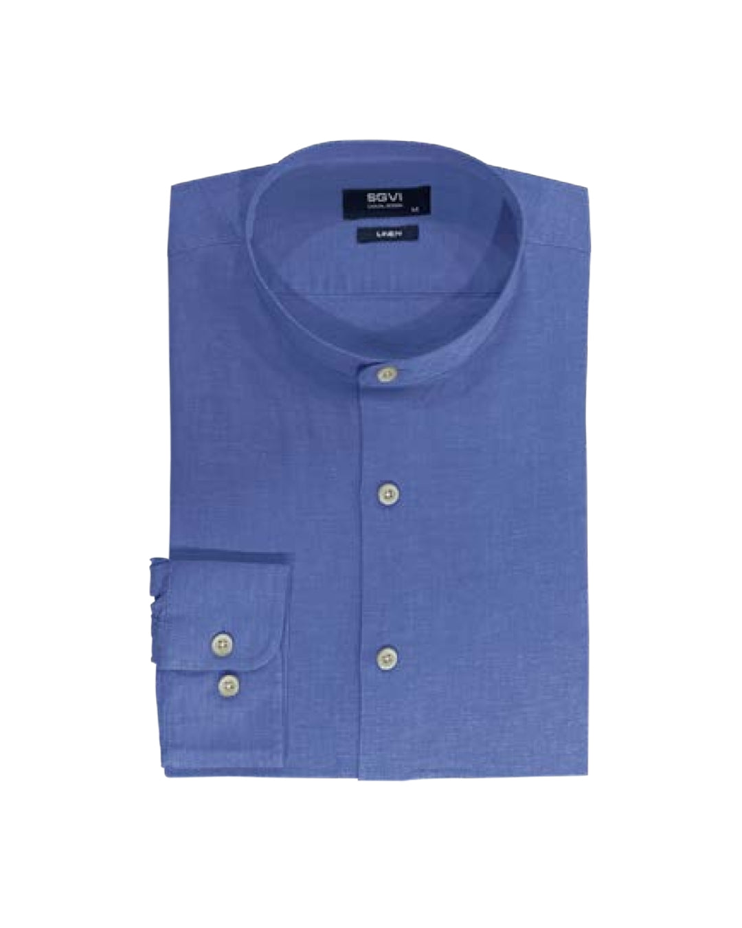 Camisa Hombre Lino Cuello Mao Azul SG