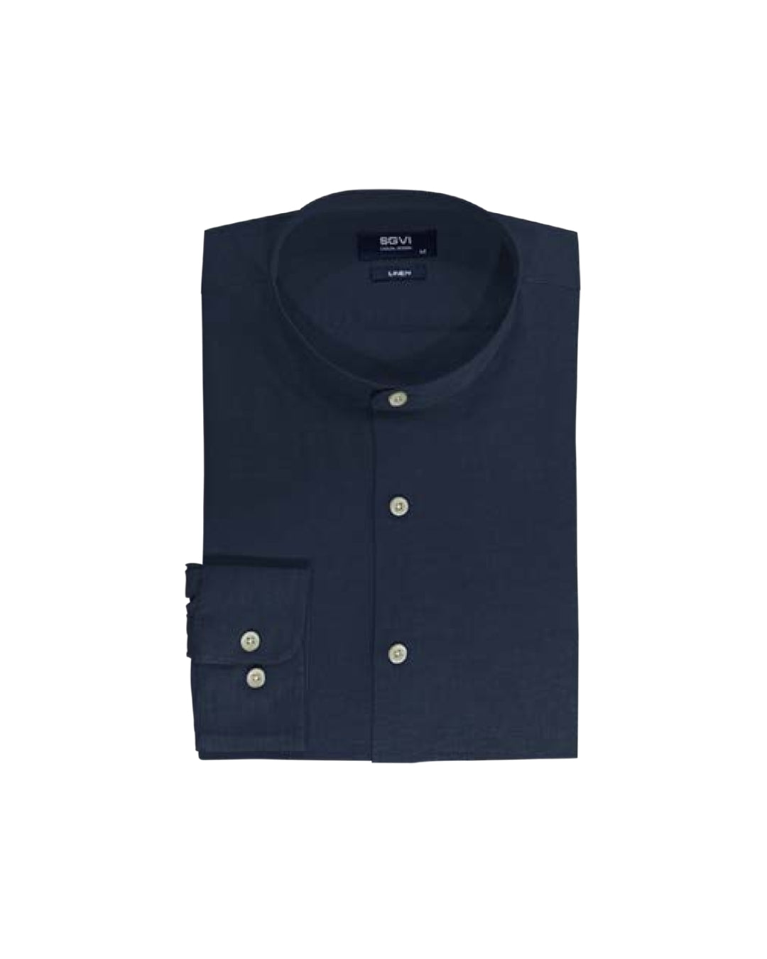 Camisa Hombre Lino Cuello Mao Azul Marino SG