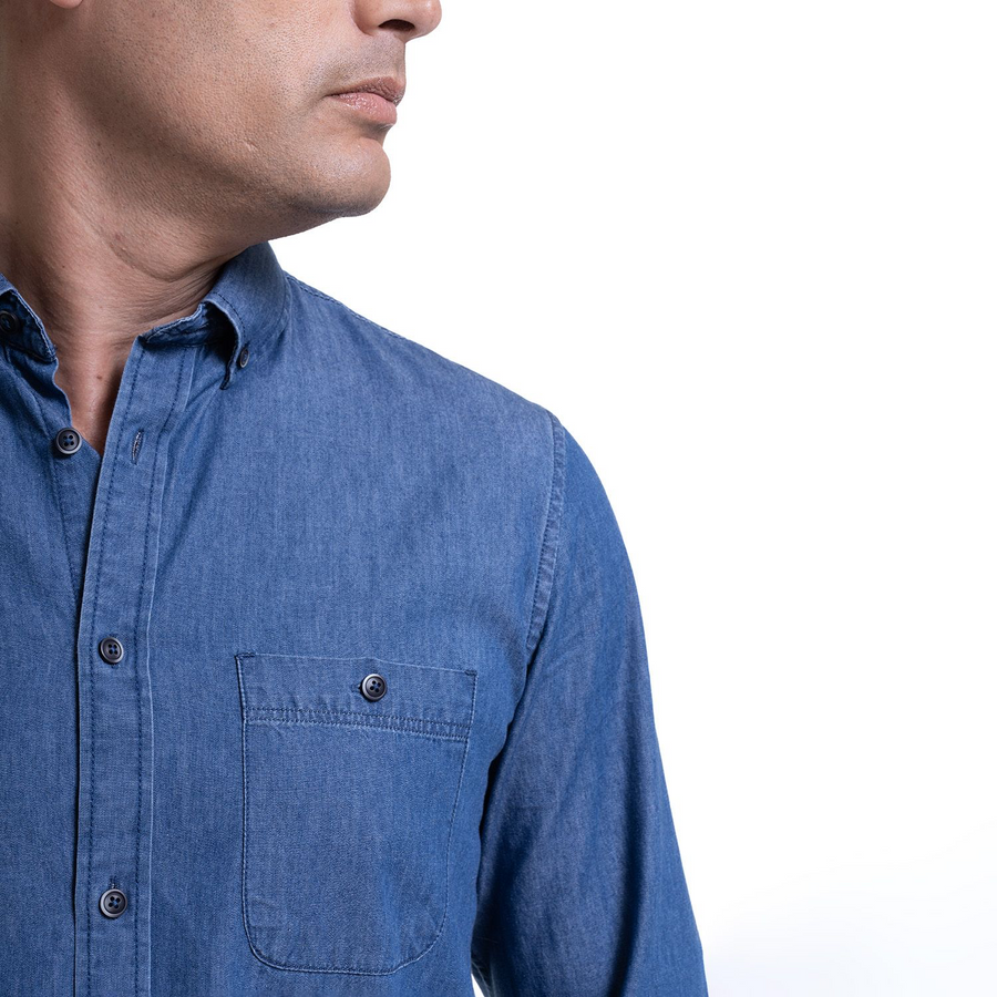 Camisa Hombre Denim Azul