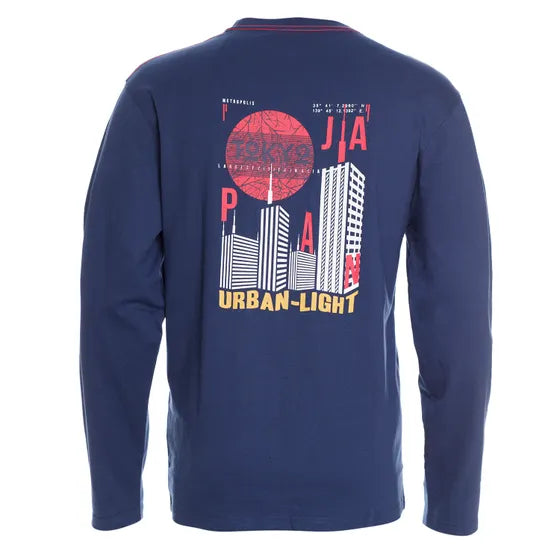 Polera Hombre Manga Larga Jersey Tokio Azul con Diseño