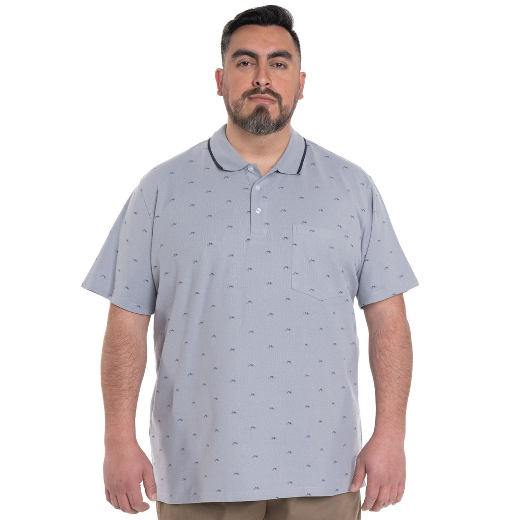 Polera Piqué Hombre Gris Estampada