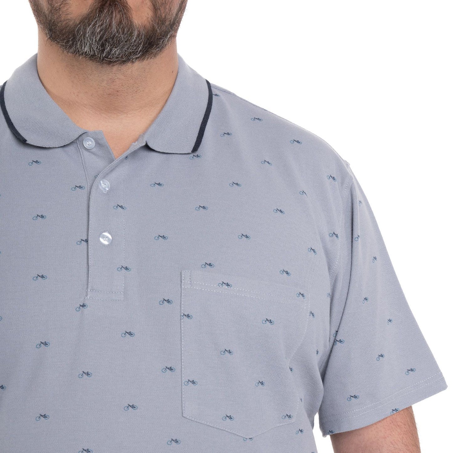 Polera Piqué Hombre Gris Estampada - Sensez