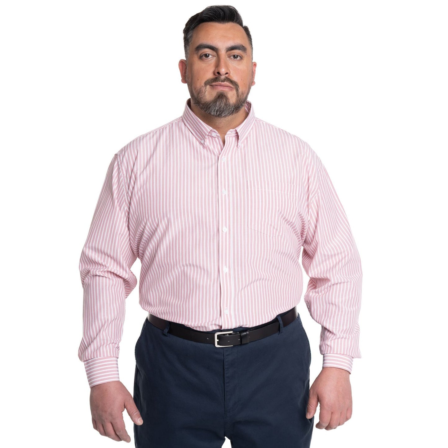Camisa Hombre Listada Premium Cuello Semi Italiano Rosa Medio - Sensez
