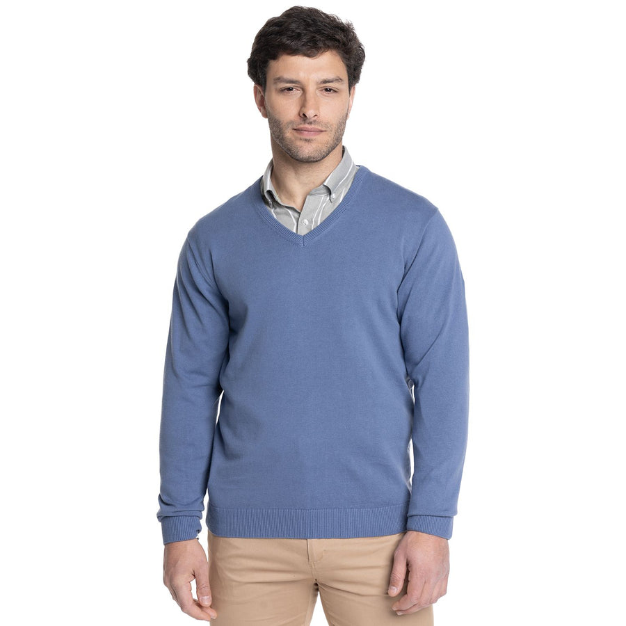 Sweater Hombre Cuello V 100% Algodón Azul