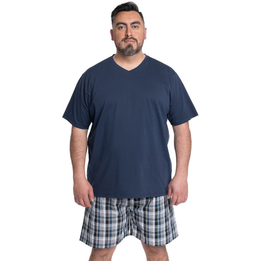 Pijama Hombre de Verano Azul Cuadros Manga Corta KT