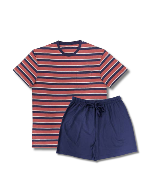 Pijama Hombre de Verano Rojo Lineas Manga Corta SG