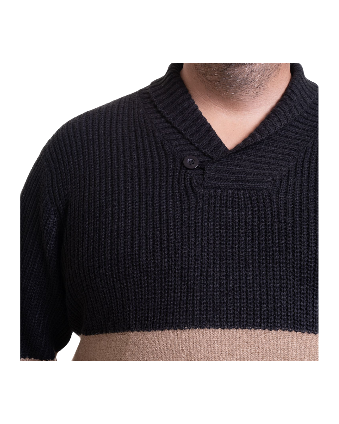 Sweater Hombre Cuello Cruzado Negro y Beige