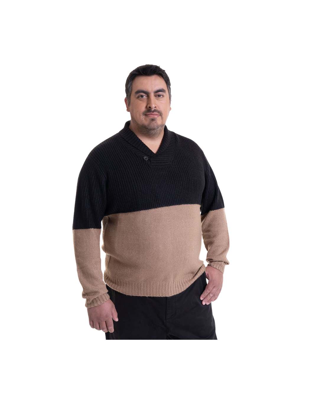 Sweater Hombre Cuello Cruzado Negro y Beige