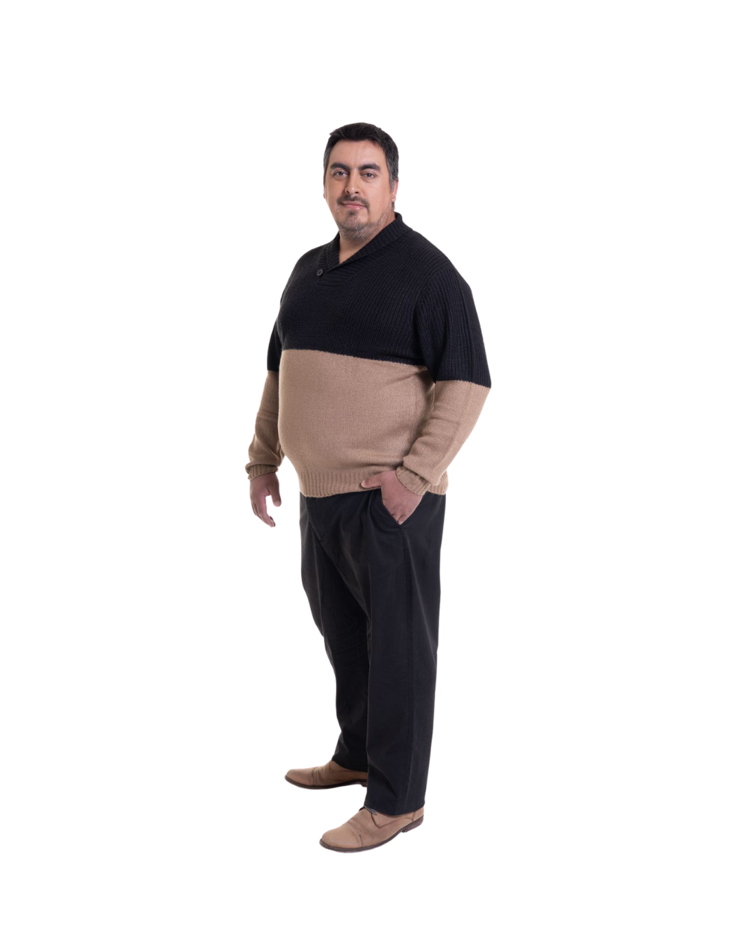 Sweater Hombre Cuello Cruzado Negro y Beige