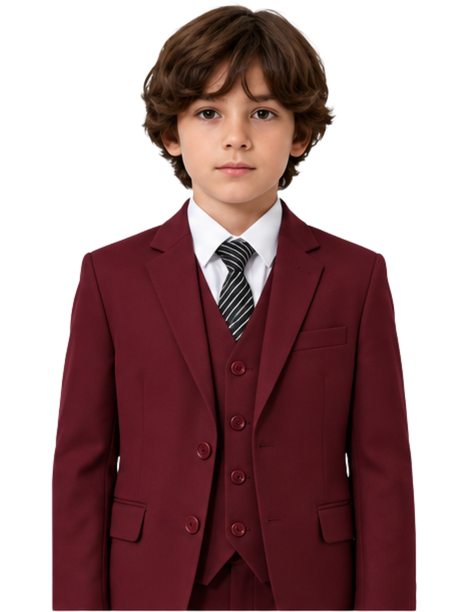 Traje de Niño 5 Piezas con Corbata Burdeo