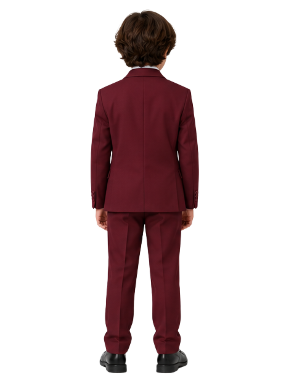 Traje de Niño 5 Piezas con Corbata Burdeo