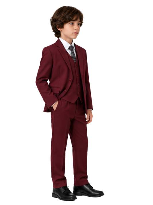 Traje de Niño 5 Piezas con Corbata Burdeo