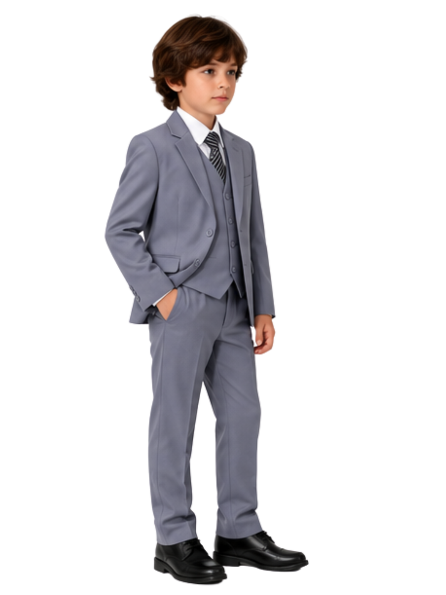 Traje de Niño 5 Piezas con Corbata Gris