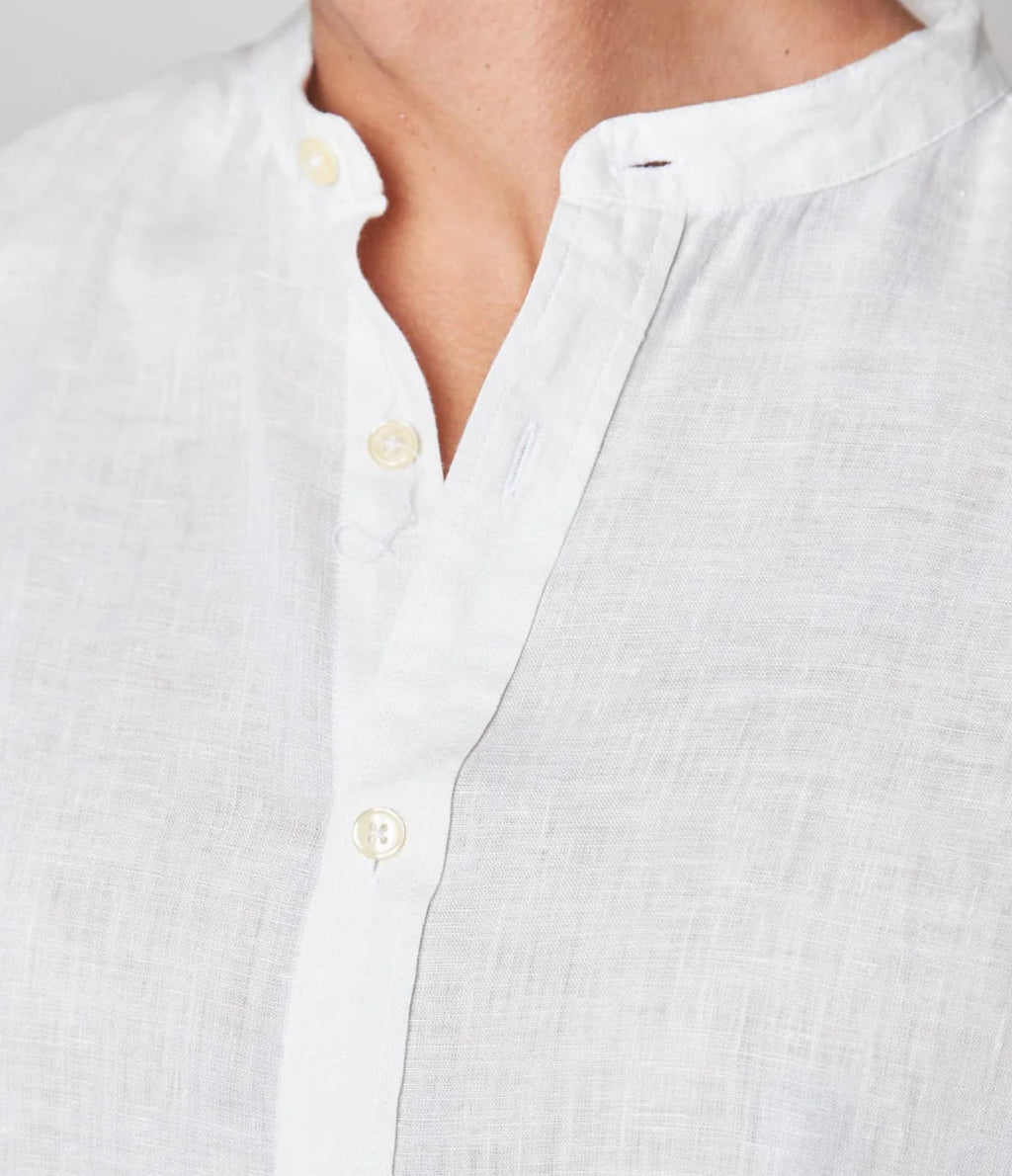 Camisa Hombre Lino Cuello Mao Blanco SG