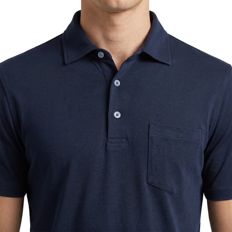 Polera Hombre Lisa Cuello Camisero Azul