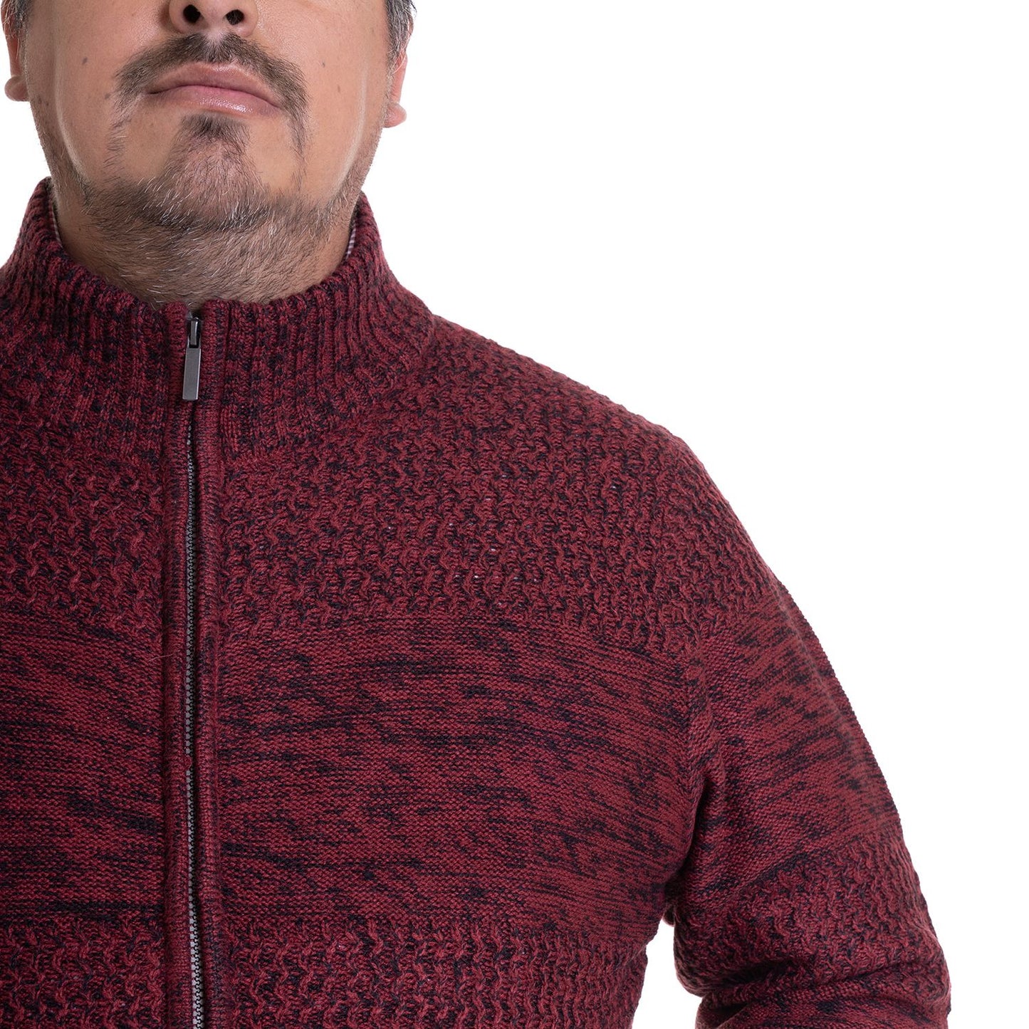 Sweater Hombre Full Cierre Rojo Oscuro Melange - Sensez