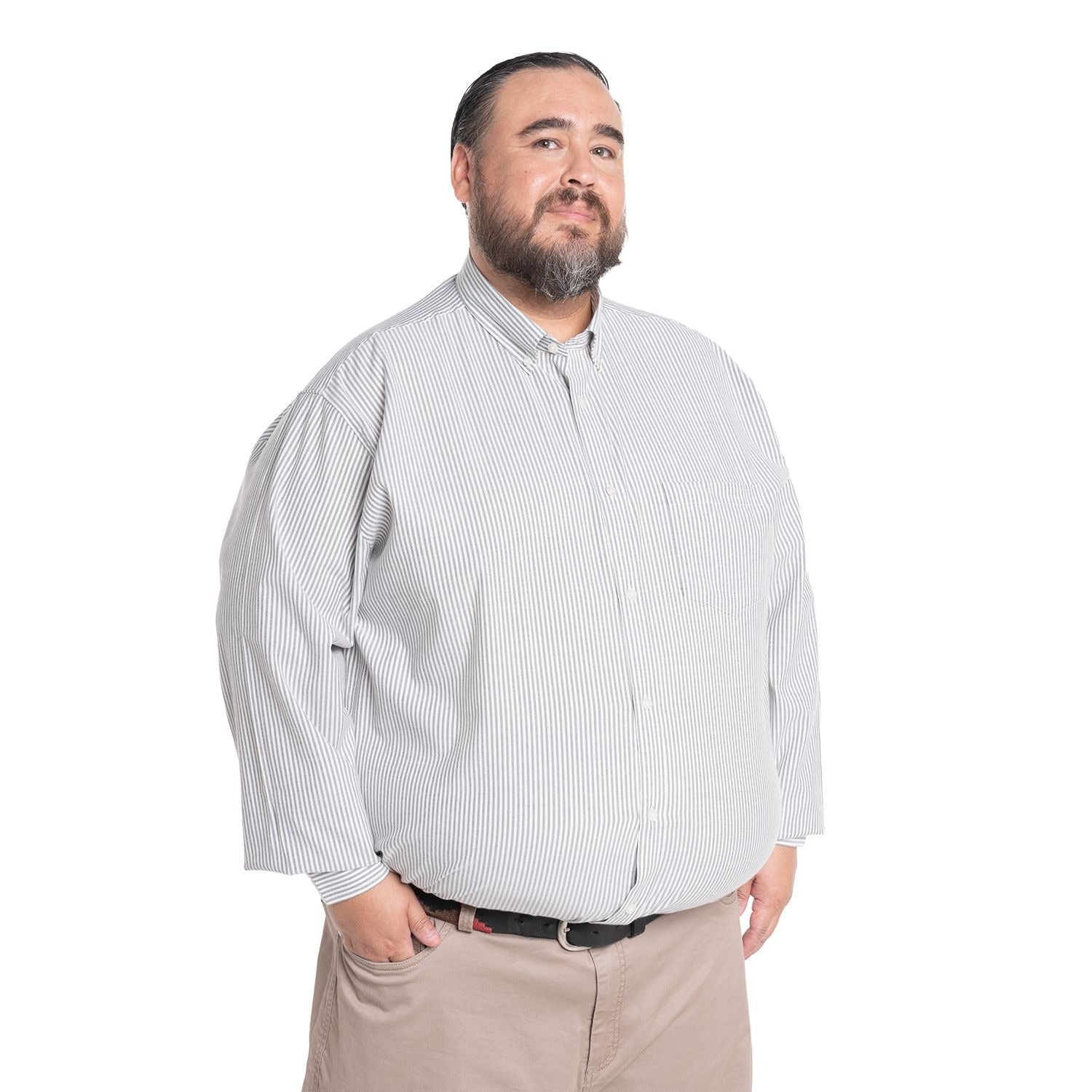 Camisa Hombre Manga Larga Oxford Rayas Gris Regular Fit