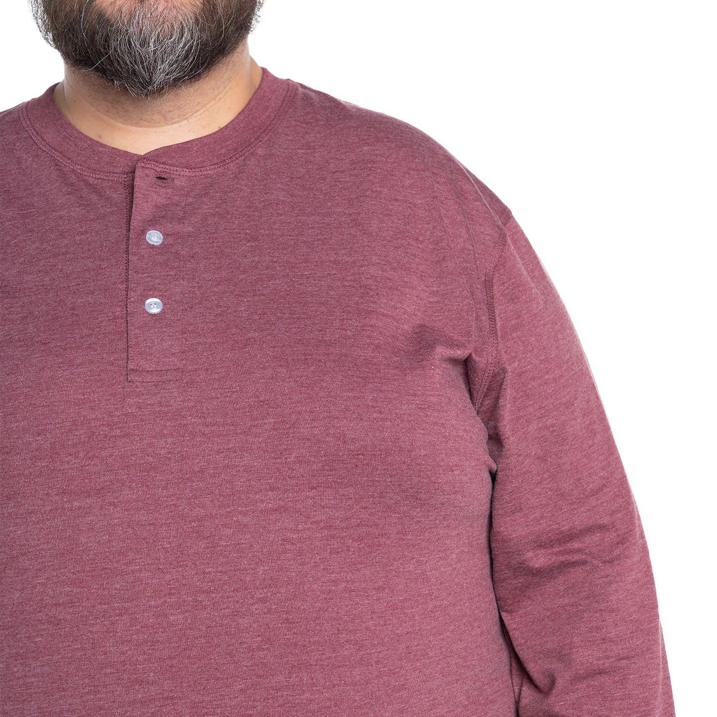 Polera Hombre Manga Larga Jersey Cuello Redondo con Botones Burdeo
