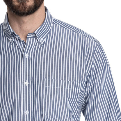 Camisa Hombre Listada Premium Cuello Semi Italiano Celeste Medio - Sensez