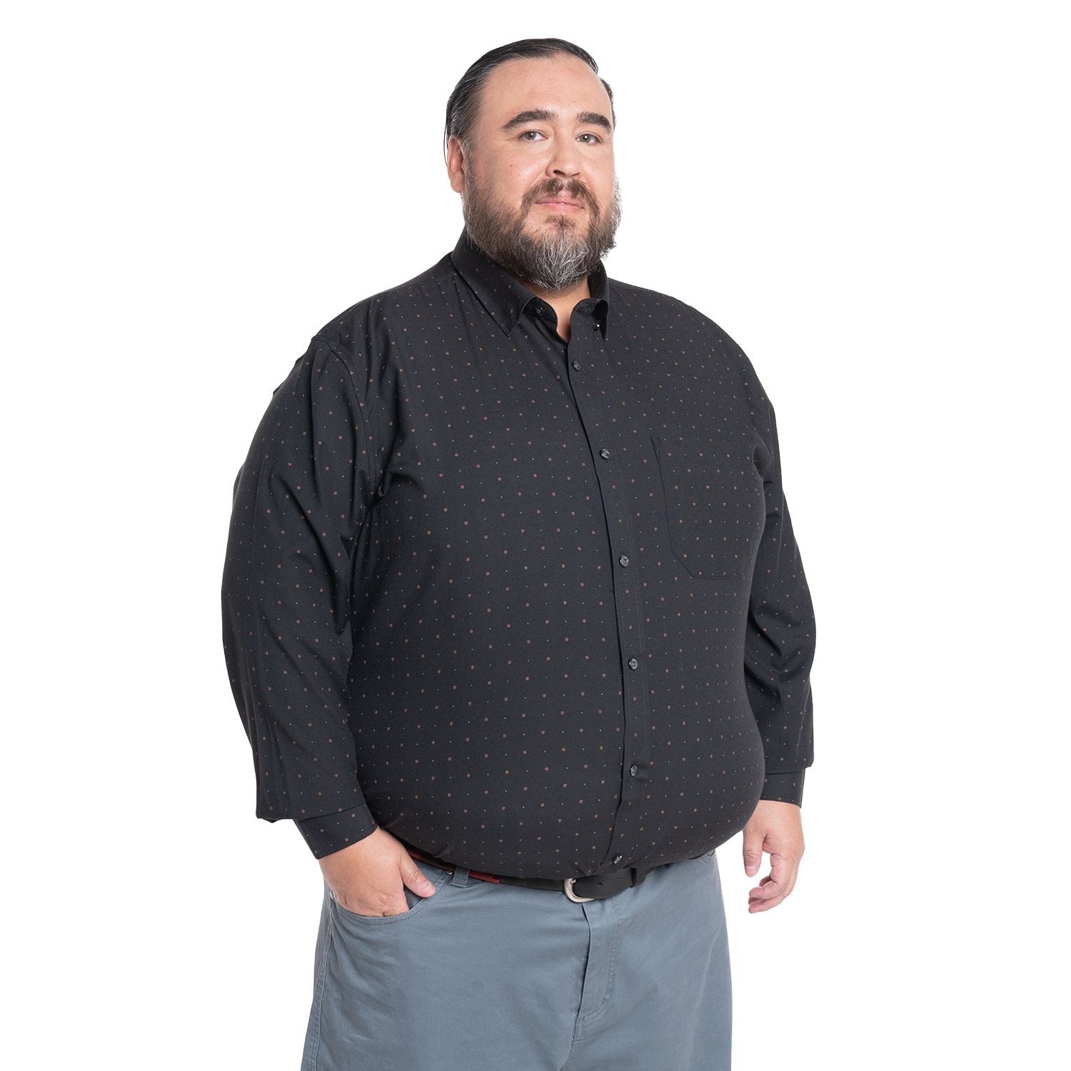 Camisa Hombre Manga larga Estampada Negro Regular Fit KT - Sensez