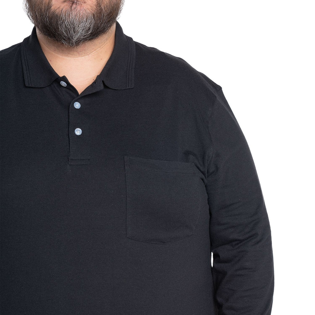 Polera Hombre Jersey Pique Manga Larga Cuello Polo Negro