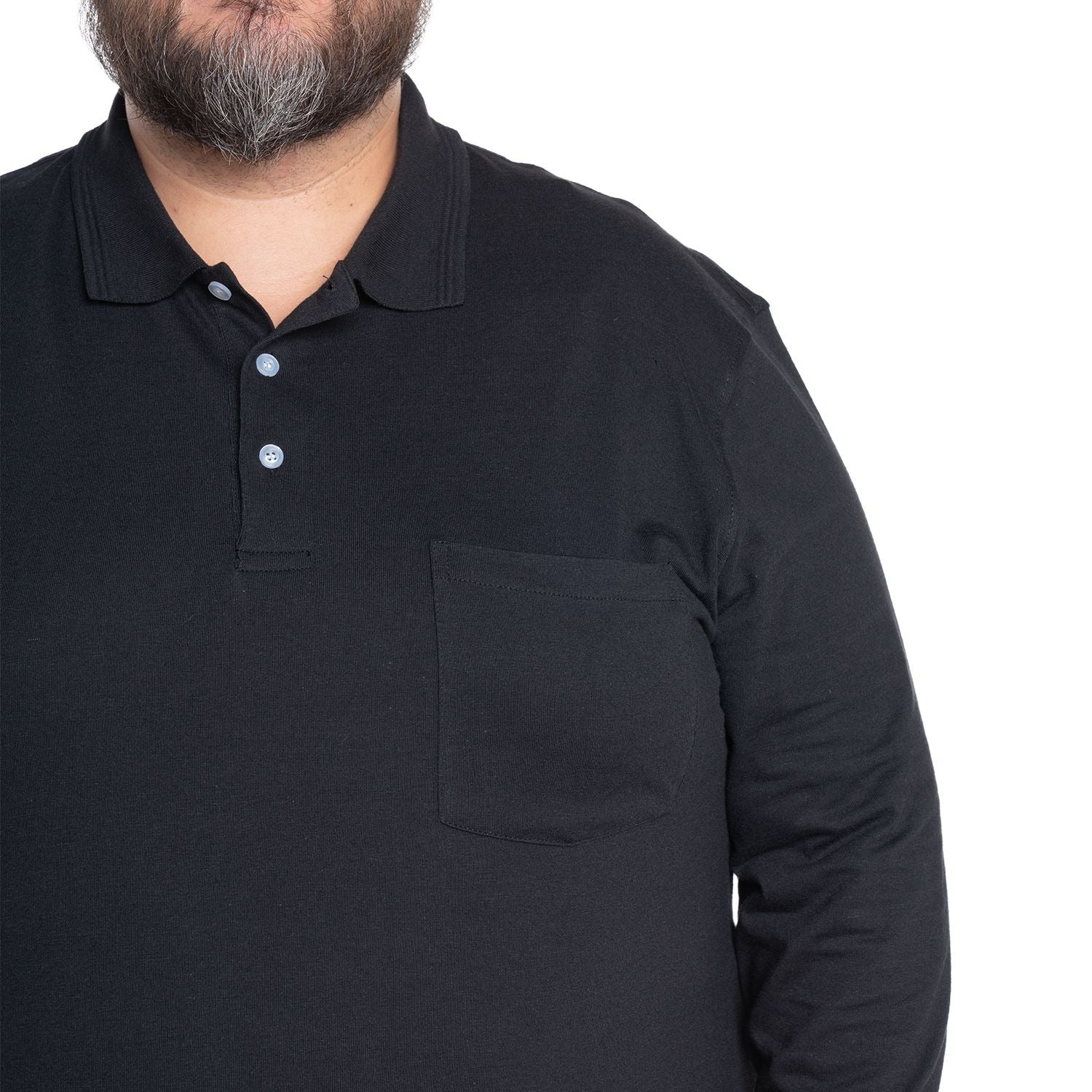 Polera Hombre Jersey Pique Manga Larga Cuello Polo Negro