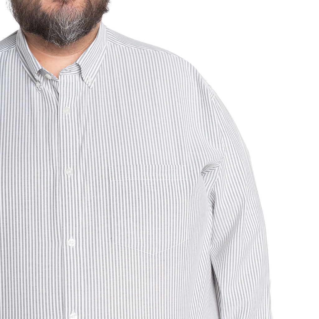 Camisa Hombre Manga Larga Oxford Rayas Gris Regular Fit