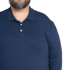 Polera Hombre Jersey Pique Manga Larga Cuello Polo Azul Marino