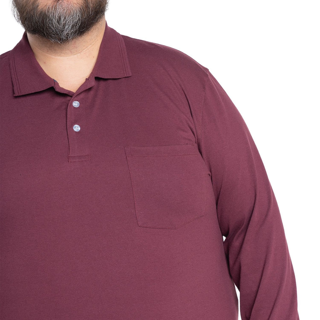 Polera Hombre Jersey Pique Manga Larga Cuello Polo Vino