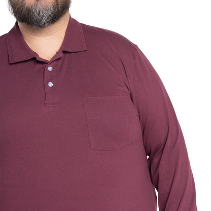 Polera Hombre Jersey Pique Manga Larga Cuello Polo Vino - Sensez