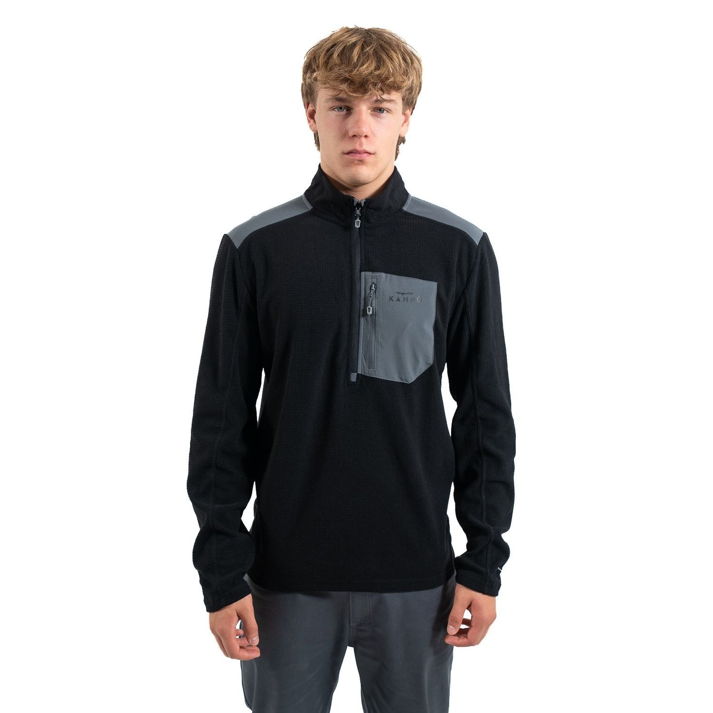Polar Hombre Medio Cierre Textura Waffle Negro - Sensez