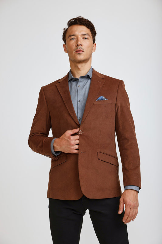 Blazer Hombre Micro Cotelé Mil Rayas Camel