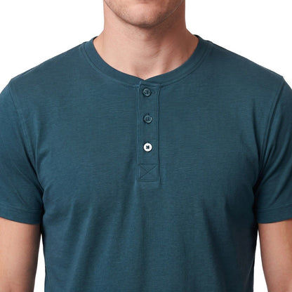 Polera Hombre Botones Manga Corta Azul Piedra