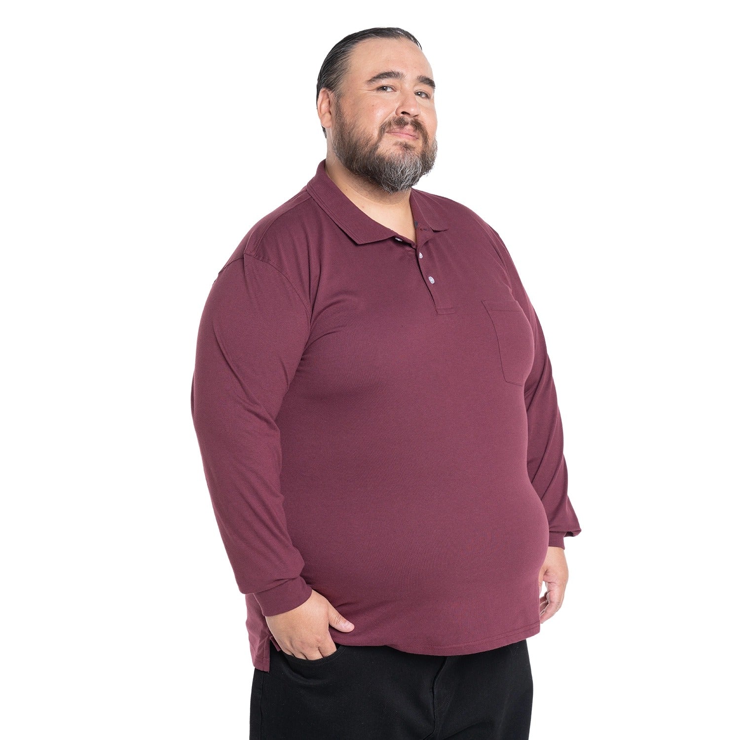 Polera Hombre Jersey Pique Manga Larga Cuello Polo Vino